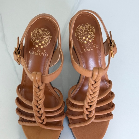 Vince Camuto Rohnlee Leather Platform Sandals in Cognac - Picture 8 of 9